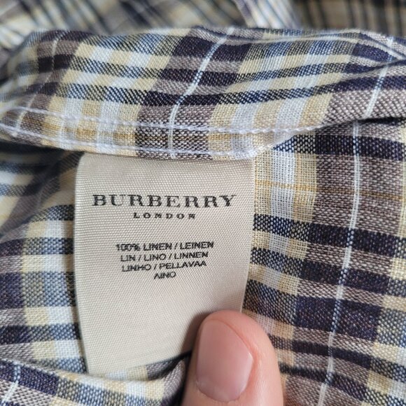 Burberry London Men's XL 100% Linen Plaid Button Down Shirt Made in USA - Picture 6 of 8